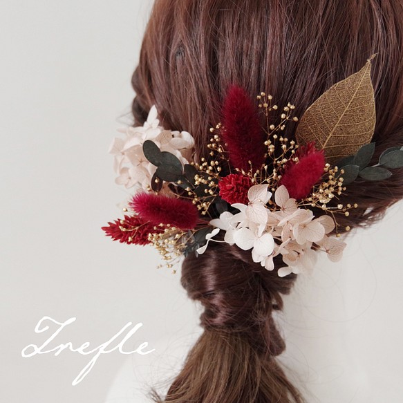【送料無料】紫陽花・ラグラス・ユーカリのヘッドドレス 1枚目の画像