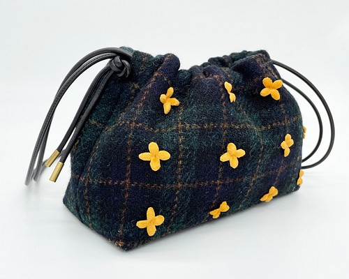 Tartan check×mini flower bag ハリスツィードタータンミニフラワー