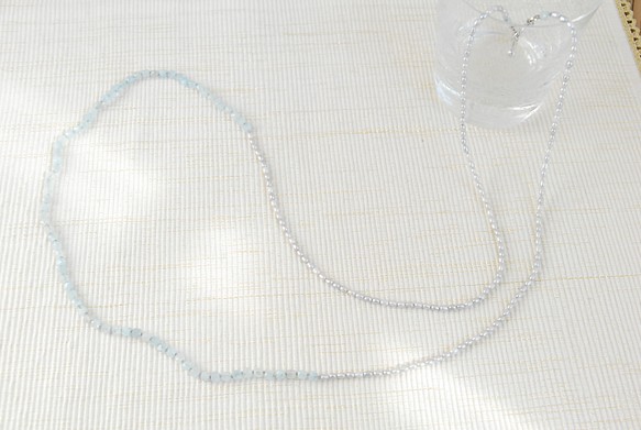 立方體切割海藍寶石和米珍珠長項鍊 第1張的照片