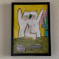 猫とうさぎの絵画、原画 smjewels.com