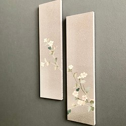着物のファブリックパネル　春色グレーに咲く桜 4 （2枚セット）サスティナブル  着物リメイク　インテリア　和モダン 1枚目の画像