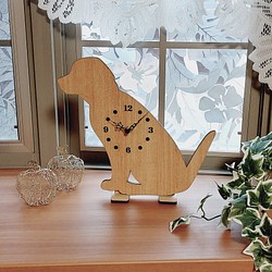 【期間限定プレゼント】ラブラドールレトリバー 置時計スタンド付き壁掛け時計 木目 静音時計