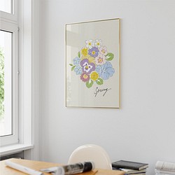 春の花のポスター　/ i1248 / ミモザ、スイセン、たんぽぽ、ムスカリ、桜、忘れな草など　ボタニカルポスター 1枚目の画像