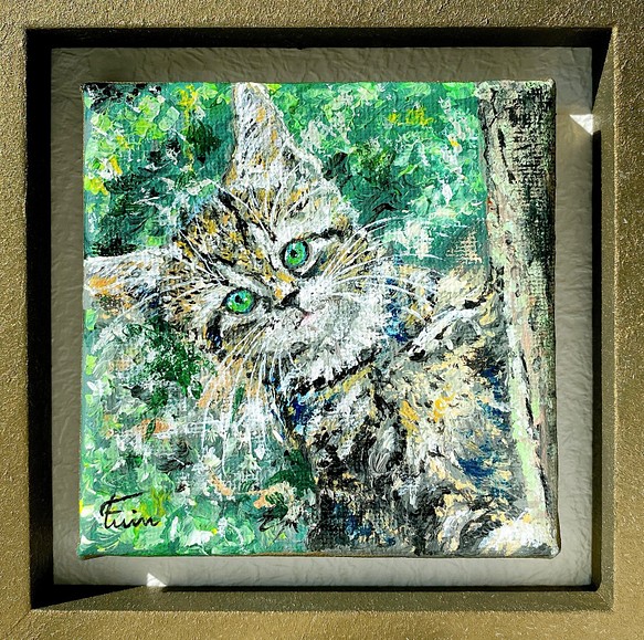 絵画 原画 猫の絵 アートパネル 油絵風 現代アート ハンドメイド 掛け