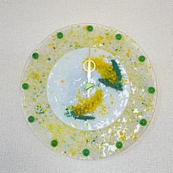 春をよぶミモザの時計　ガラス　フュージング 1枚目の画像