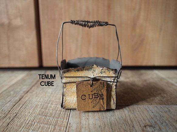CUBE缶/ブリキワイヤーカゴ/リメイク鉢/プランター/リメ缶　ctr026 1枚目の画像