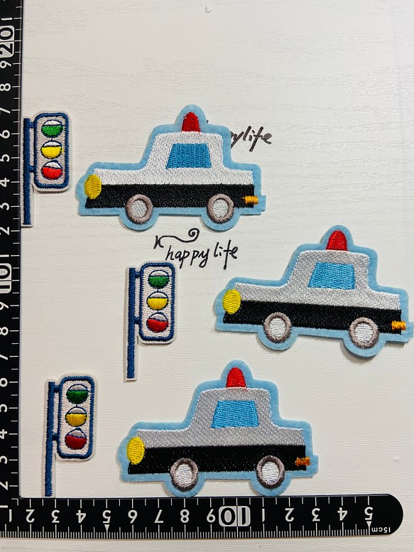 6枚入り働く車パトカー信号機刺繍アイロンワッペンまとめ 1枚目の画像