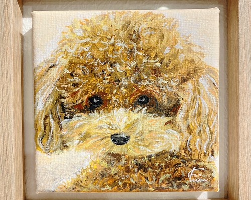 絵画 原画 トイプードル 犬 アートパネル 油絵風 ハンドメイド 掛け