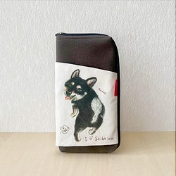 【柴犬・黒柴】ペンケース・ポーチ　仕切りポケット付きラッピング対応プレゼントにも♪ 1枚目の画像
