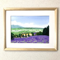 紫陽花の咲く公園」透明水彩画 原画 風景画 額縁付 F4サイズ 絵画 Oni 