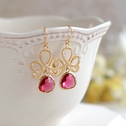 *LeChaim*粉紅色紅寶石金飾品耳環，可換耳環或14kg掛鉤， 第1張的照片