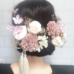 櫻花和永生花合作頭飾頭飾細微的顏色婚禮成年儀式入學儀式派對畢業典禮等。 第1張的照片