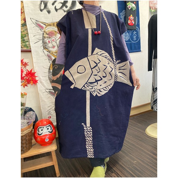 のぼり旗紋柿渋スカート - ロングスカート