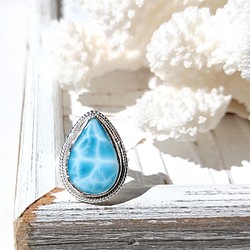 ❁Ocean blue tear larimar ring silver925 約11号❁超トップクオリティラリマー 1枚目の画像
