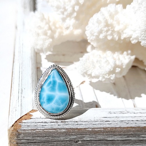 ❁Ocean blue heart larimar ring silver925 約14号❁超トップ