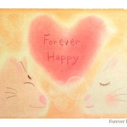 【ポストカード】Forever Happy　★選べる3枚《メッセージ付》ハッピー　アニマル　動物　猫　結婚 1枚目の画像