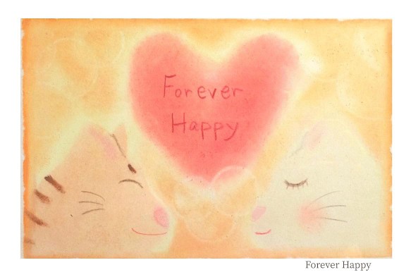【ポストカード】Forever Happy　★選べる3枚《メッセージ付》ハッピー　アニマル　動物　猫　結婚 1枚目の画像