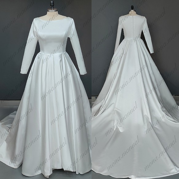 シンプル サテン ウェディングドレス 二次会 結婚式 前撮りドレス 550 1枚目の画像
