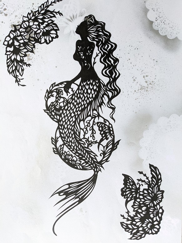 切り絵の原画 『人魚姫と華の輪』単色 切り絵 MIHO 通販｜Creema(クリーマ)