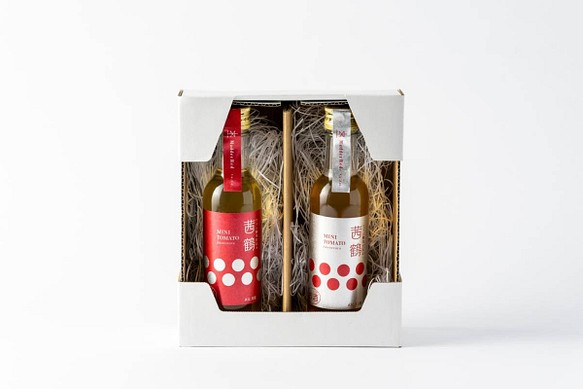 ワイン酵母仕込み茜鶴ミニトマトのお酒飲み比べ紅白セット（200ml×2本） 1枚目の画像