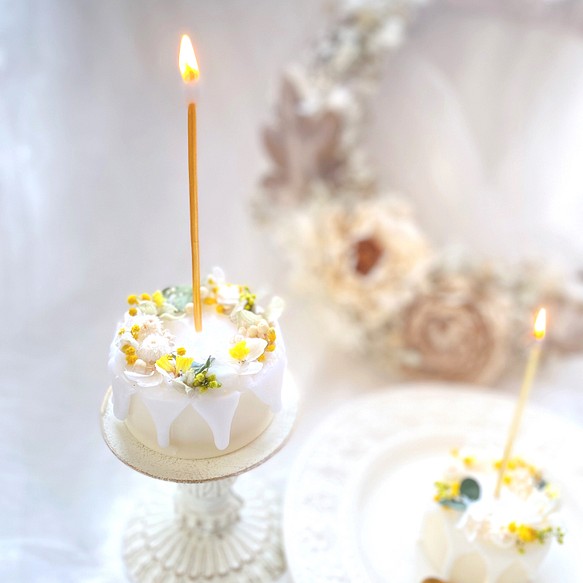 お誕生日　記念日に♪ アロマドリップケーキキャンドル　ミモザ(春限定) Mサイズ 1枚目の画像