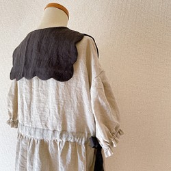 ビスケット衿のリネンワンピース(５分袖)＊ナチュラル×ブラック 1枚目の画像