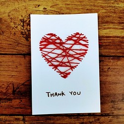 【感謝】紙刺繍メッセージカード(赤ハート) 1枚目の画像