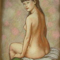 腰掛ける女（ひと）（パステル画） 1枚目の画像