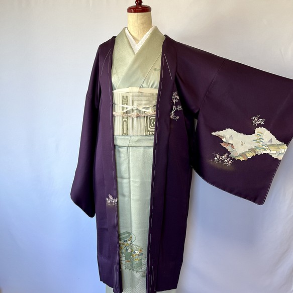 新品　正絹　単衣　女物　長羽織　紫ハイテク仕立て