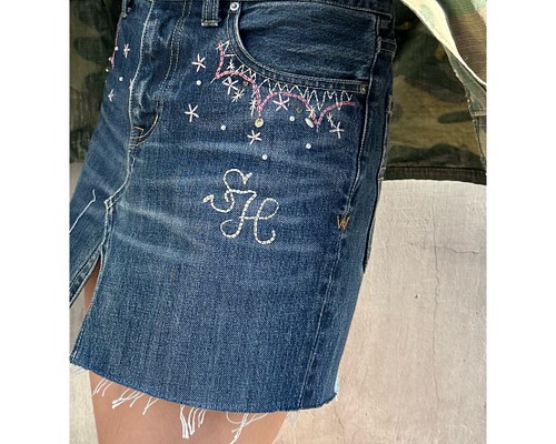 古着リメイク】USED REMAKE DENIM EMBROIDERY SKIRT ミニスカート