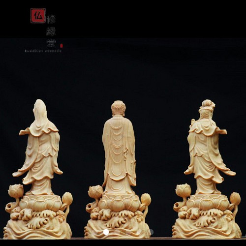 木彫 仏像 阿弥陀三尊立像 彫刻 仏教工芸品 柘植材-