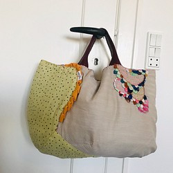 Bag 手縫いのバッグ 布製 本革 持ち手 ハンドメイド 1667 トート