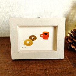 小さな絵　原画「ドーナツ」※木製ミニ額縁入り 1枚目の画像
