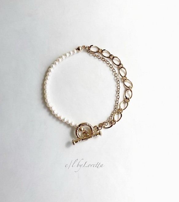 Mini 淡水パール W chain mantel bracelet 1枚目の画像