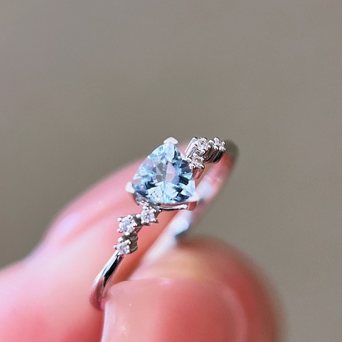 天然ダイヤモンド付きアクアマリンリングk18真珠