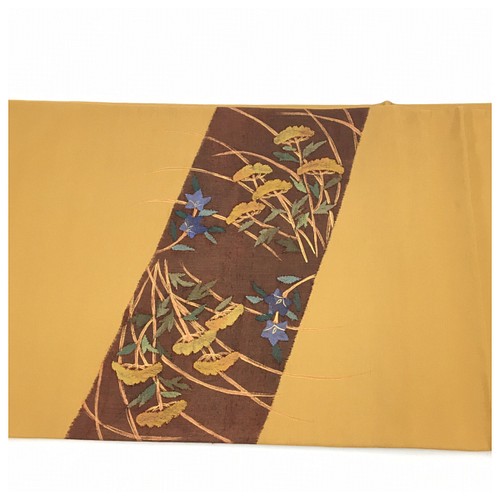 卸し売り購入 専用 上質 正絹 袋帯 二部式 黄土色 織り柄 二重太鼓