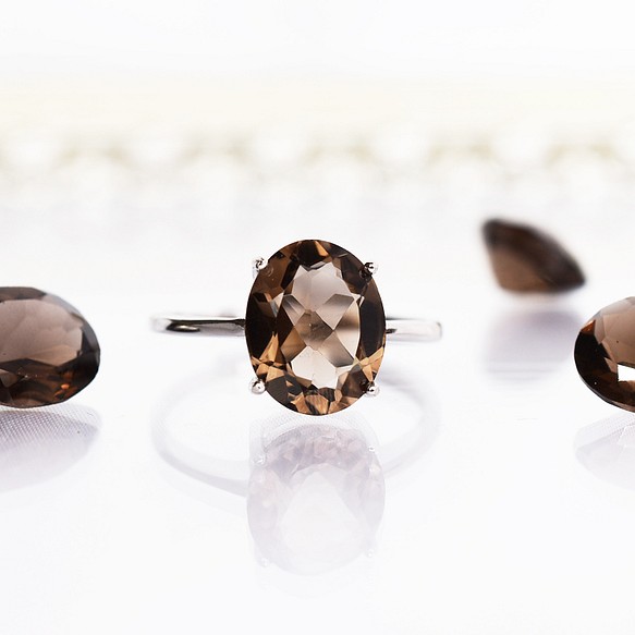 スモーキークォーツ指輪、リング：煙水晶、茶色：大粒、大きい、天然石