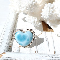 ❁Ocean blue heart larimar ring silver925 約14号❁超トップクオリティハートラリ 1枚目の画像