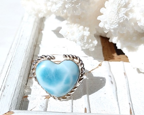 ❁Ocean blue heart larimar ring silver925 約14号❁超トップ