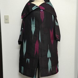 一点ものハンドメイド正絹着物リメイク/春から秋へのスタイリッシュ広襟コート 1枚目の画像