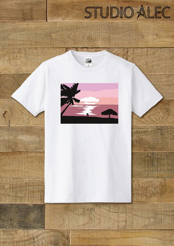 南国イラスト・Tシャツ　 南国の夕焼け「落日２」 1枚目の画像
