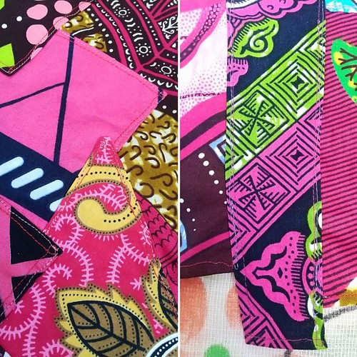 日本売 アフリカ布ピンク色でまとめたパッチワークのスカート【輝き