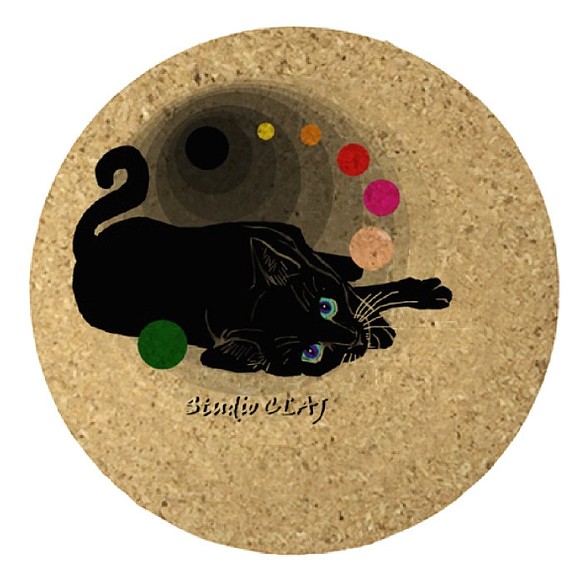 黒猫ブラウニーの日常：コルクコースター(ラウンド) 1枚目の画像