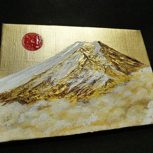 激安直営店 油絵 絵画 【太陽と黄金富士山】 絵画/タペストリ