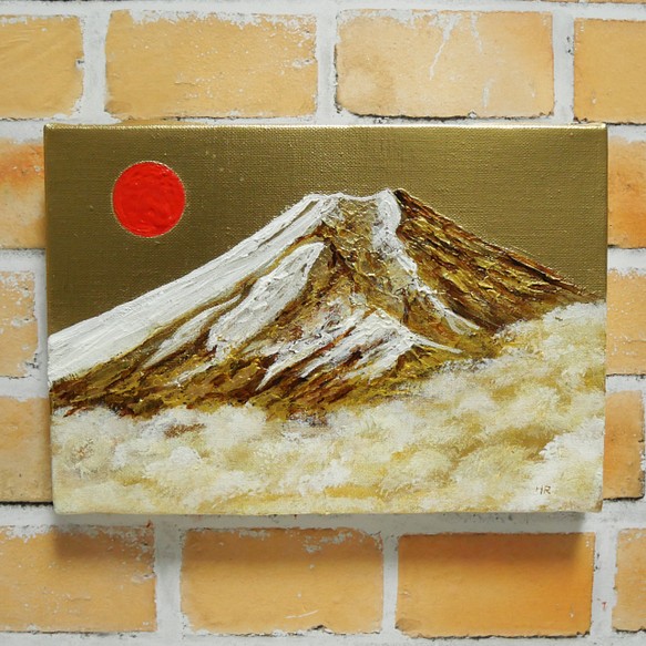 激安直営店 油絵 絵画 【太陽と黄金富士山】 絵画/タペストリ