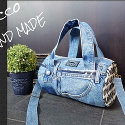 No.193【DENIM✖️ドラム缶型BAG❤️】デニムリメイクショルダーバッグ