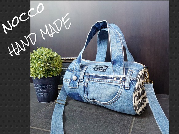 No.193【DENIM✖️ドラム缶型BAG❤️】デニムリメイクショルダーバッグ