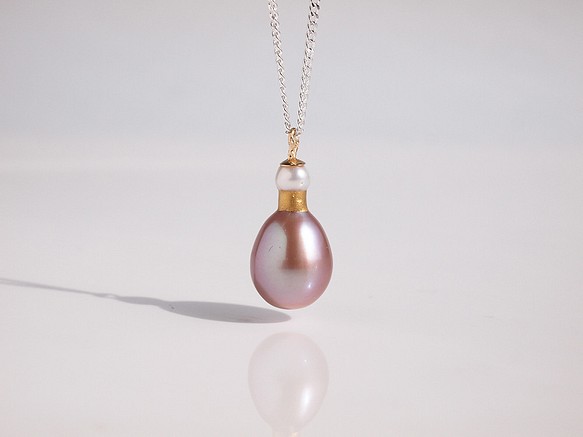 [還剩 1 件] Kintsugi 香水瓶狀珍珠長項鍊 -淡紫色粉紅色- | 60cm silver925 第1張的照片