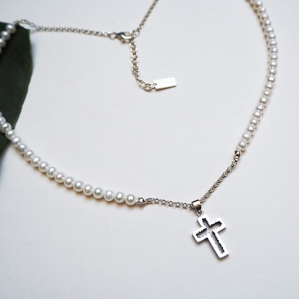 cross pearl necklace_十字架珍珠項鍊 淡水珍珠 5mm珍珠 第1張的照片