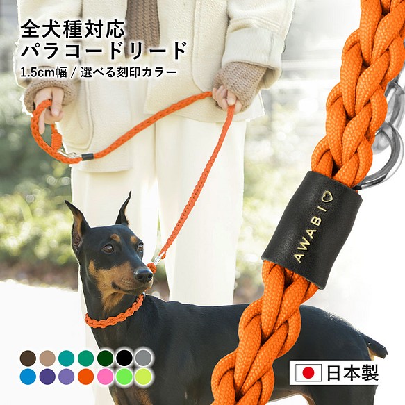 12×２色 リード ハンドメイド 名入れ 散歩 大型犬 中型犬 小型犬